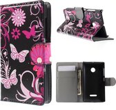 Vlinder zwart roze agenda wallet case hoesje Microsoft Lumia 532