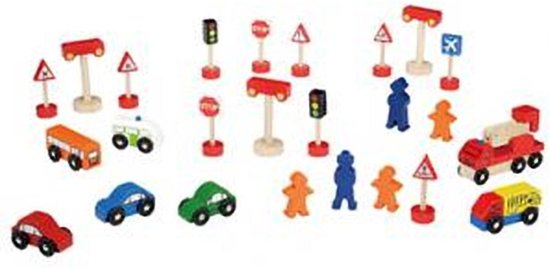 campagne ornament vorst Houten verkeer set Mentari met verkeersborden auto's etc 25 delig | Games |  bol.com