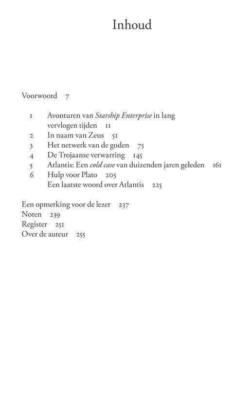 Inhoudsopgave van een boek over de Odyssee van de Goden, met hoofdstuktitels.