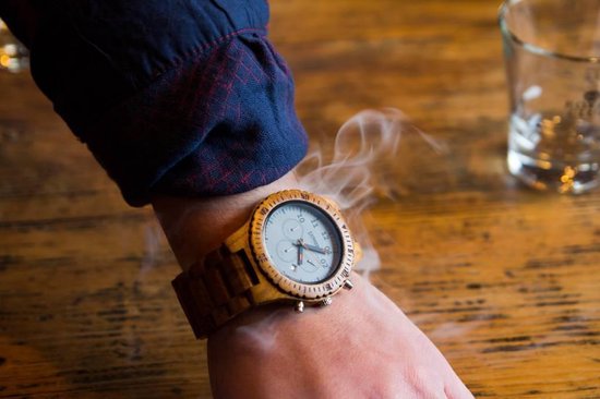 Lumbr houten heren horloge Chrono teak bol