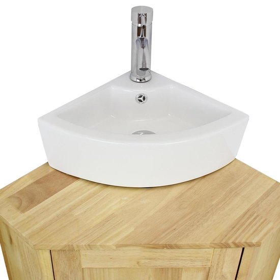 Blupp Solid Oak Corner Bathroom Vanity Unit & Corner Ceramic Sink