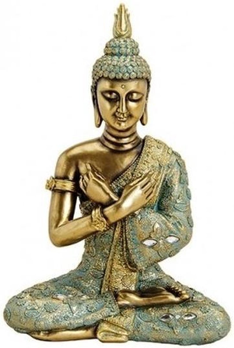 Boeddha beeldje goud/groen 33 cm - Tuin decoratie/woonaccessoires Boeddha  beelden | bol.com