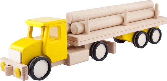 Gele houten vrachtwagen - 52x10x13cm - Handgemaakt - Uniek design - LUPO