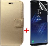 Samsung Galaxy S8 Hoesje Lederen Siliconen TPU Bookcase + Screenprotector PET Glas Folie - Goud - van iCall