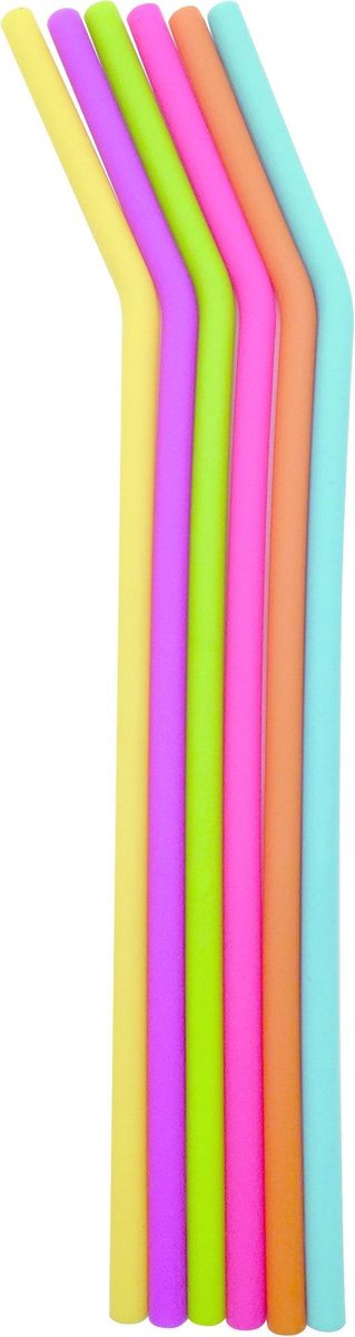 Set de 6 pailles droite en silicone multicolore - Dotz