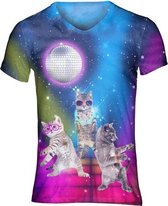 Discokittens Festival shirt - Maat: M - V-hals - Feestkleding - Festival Outfit - Fout Feest - T-shirt voor festivals - Rave party kleding - Rave outfit - Kattenshirt - Nineties