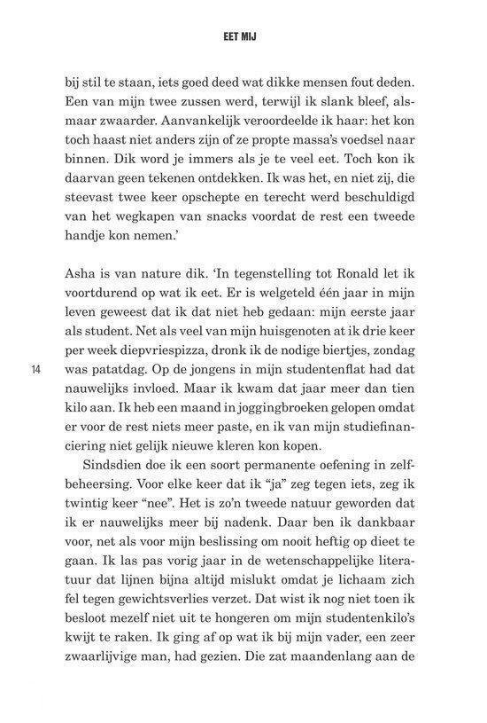 Pagina 14 uit een boek met tekst over eten en gewichtsverlies.