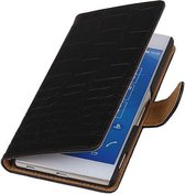 Croco Bookstyle Wallet Case Hoesjes Geschikt voor Sony Xperia Z3 D6603 Zwart