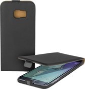 Eco Leder Samsung Galaxy S6 Edge Plus - Zwart Hoesje - Flipstyle Flip Cover Beschermhoes