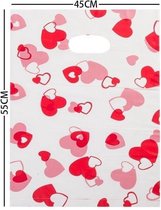 100 Stuks Plastic draagtas hart met gestanste handgrepen H55cm x B45cm