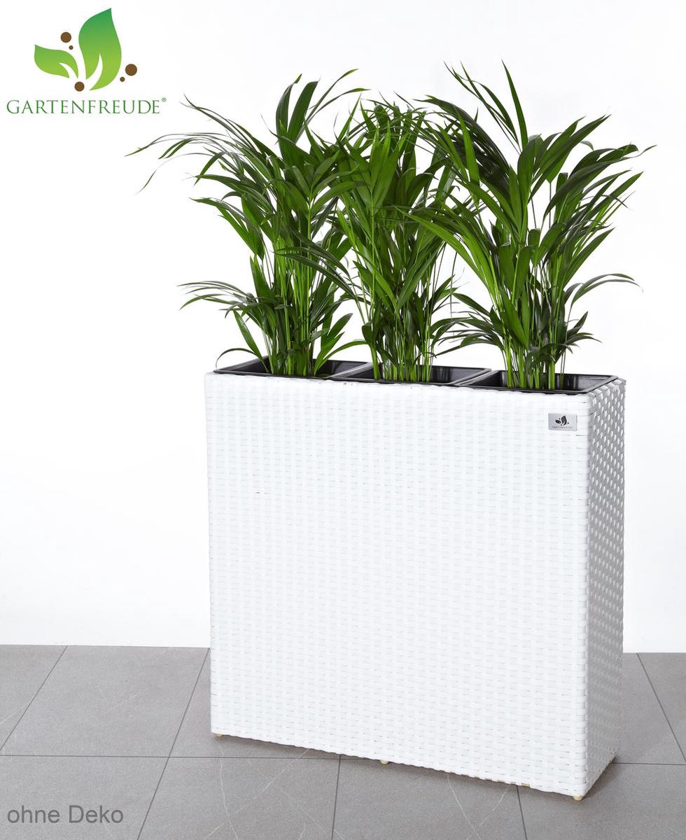 Gartenfreude Ruimteverdeler plantenbak wicker 76x26x73cm, wit, met 3  kunststof inzetbakken | bol.com