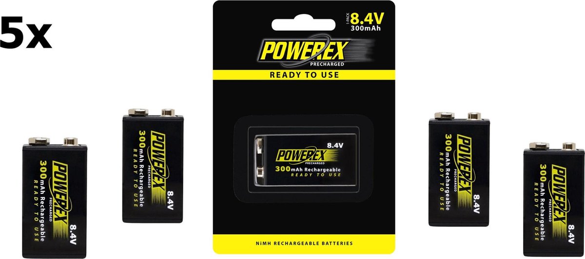 5x Blisters Powerex Precharged 8.4V 300mAh oplaadbaar