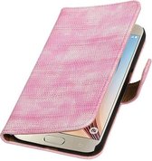Hagedis Bookstyle Wallet Case Hoesjes Geschikt voor Samsung Galaxy S7 Edge Plus Roze