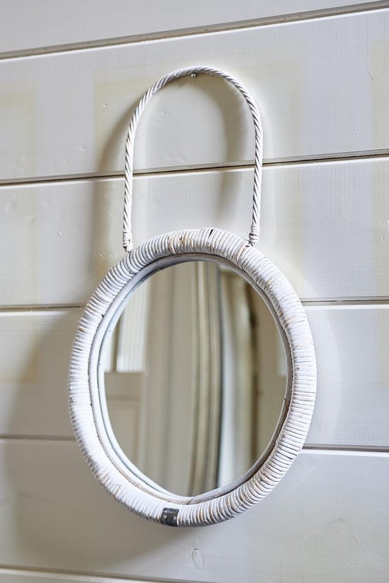 Ontmoedigen ik ga akkoord met Brein Rivièra Maison Rustic Rattan Round Mirror - Spiegel - Ø 40 cm - Wit |  bol.com
