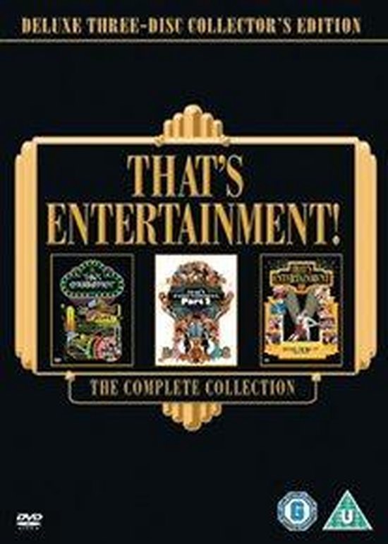 Hoes van de 'That's Entertainment! The Complete Collection' DVD-box met de titels van de drie delen in goudkleurige letters.