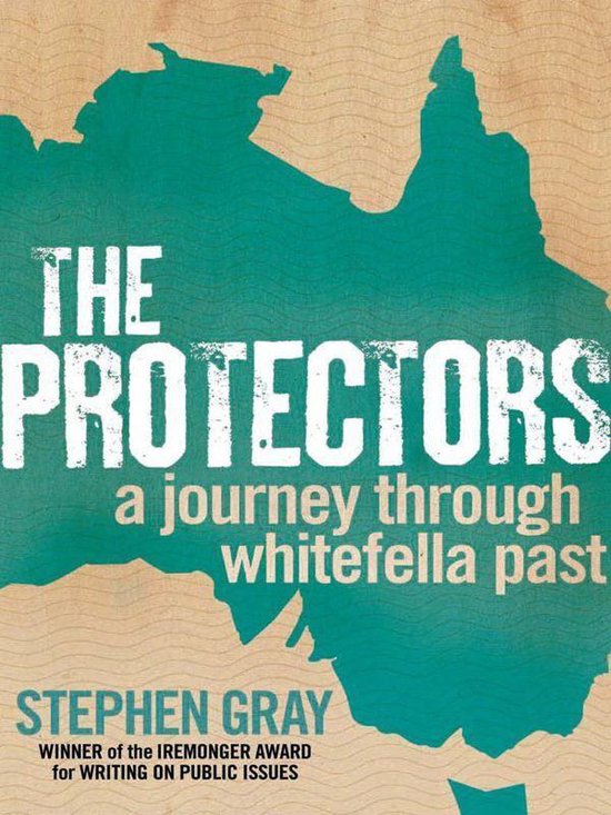 Boekomslag met een groen kaartmotief van Australië op een beige achtergrond, titel 'The Protectors' in witte letters.