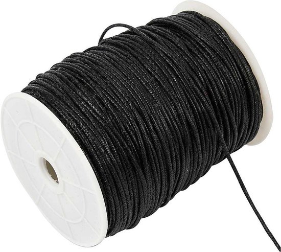 Zwart katoenen koord van 2 mm op een witte spoel.