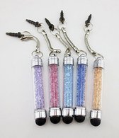 Blauwe Stylus pen met dust plug / stof plug voor 3.5mm koptelefoon aansluiting