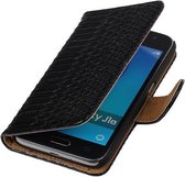 Zwart Slang booktype cover hoesje voor Samsung Galaxy J1 Nxt / J1 Mini