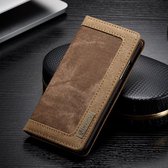 Leren + Stof walletcase - iPhone Xs hoesje - Caseme - Bruin/Koffie