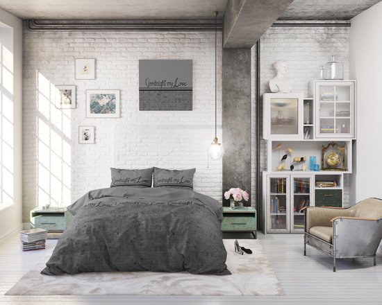 Sleeptime Goodnight my Love - Dekbedovertrekset - Lits-Jumeaux - 240x200/220 + 2 kussenslopen 60x70 - Grijs van Merkloos — afbeelding 4
