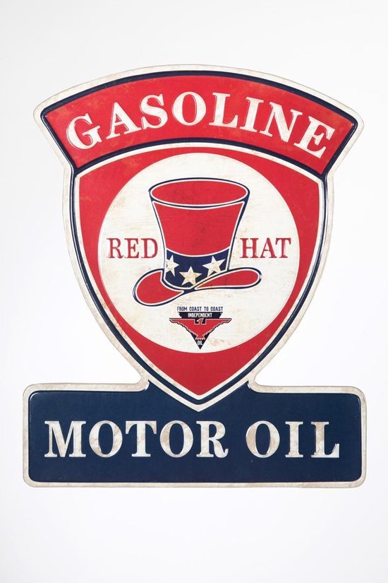 Signs-USA Red Hat - gasoline & motor oil - retro wandbord - 49 x 40 cm