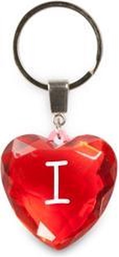 sleutelhanger - Letter I - diamant hartvormig rood