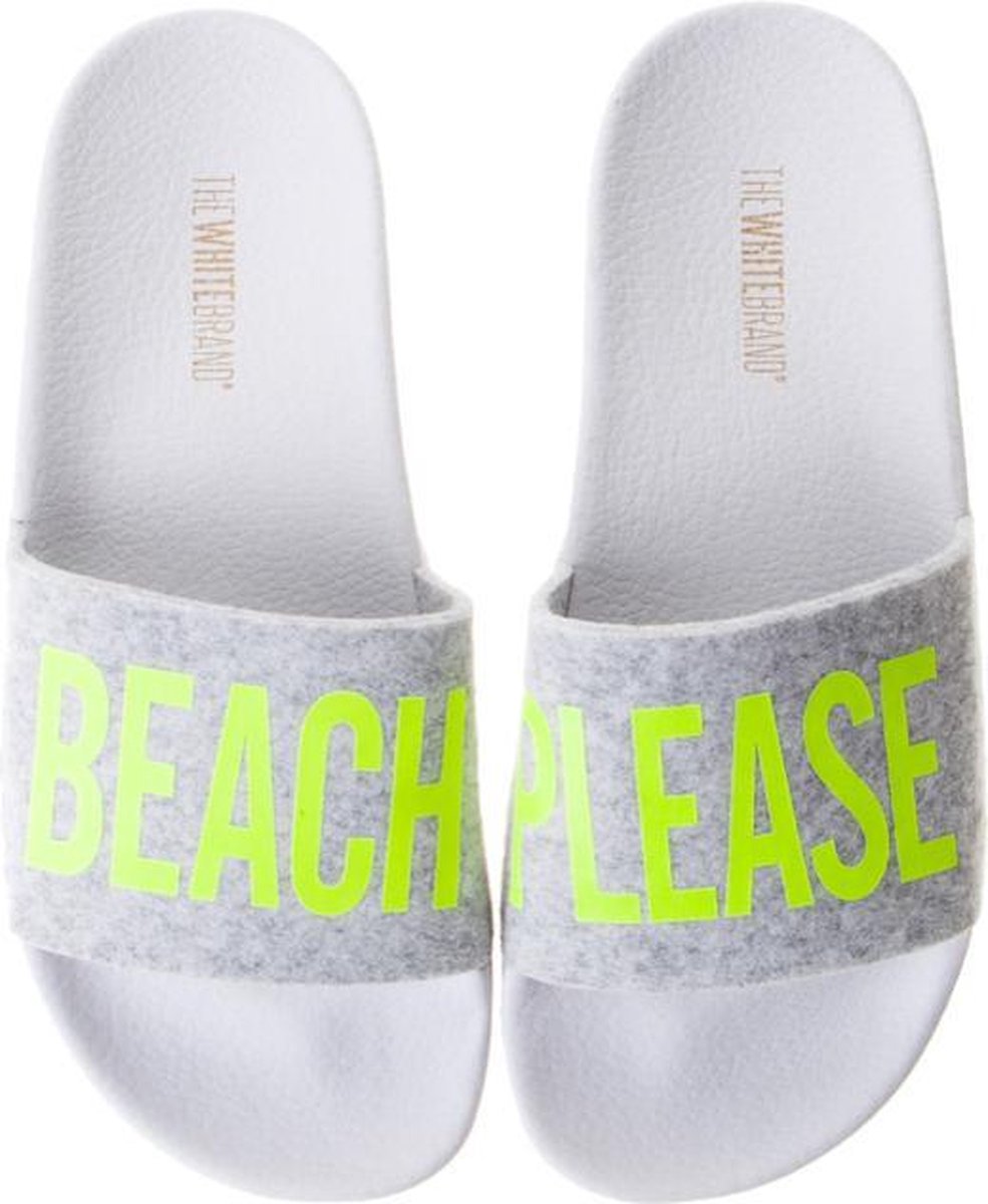The White Brand slippers met tekst - maat 39 - dames - grijs - geel - beach  please | bol.com