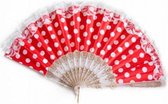 Eventail espagnol - Flamenco - dentelle blanche rouge avec déguisement espagnol
