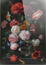 Stilleven met bloemen in een glazen vaas | Jan Davidsz. de Heem | Foto op plexiglas | Wanddecoratie | 100CM x 150CM | Inclusief ophangsysteem (4 afstandhouders)