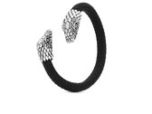 SILK Jewellery - Zilveren Armband / Bangle Slang - Fierce - S21BLK.L - zwart leer - Maat  L