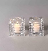 Rasteli  Waxinelichthouder-Theelichtje Glas-Geribbelde glazen waxinelichthouder in blokvorm  D 5.8 cm H 5.6 cm  Voordeelaanbod per 2 stuks