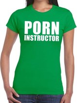 Porn instructor tekst t-shirt groen dames XL