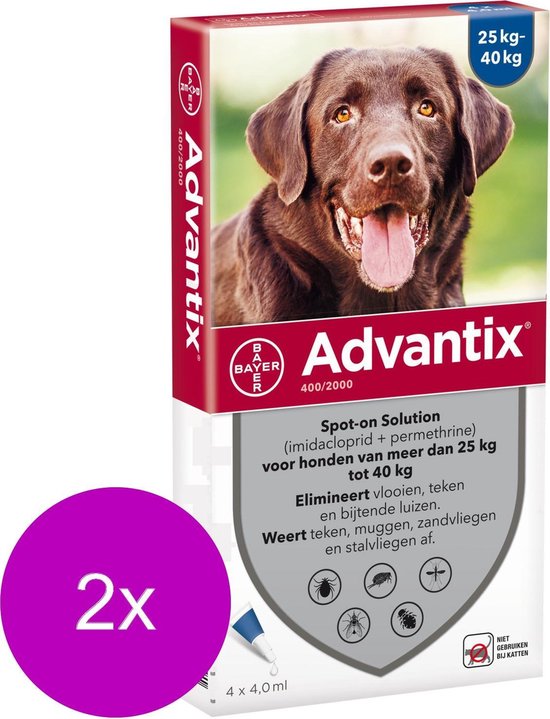 Bayer Advantix Vlooien & Teken Pipetten - Hond 25 tot 40kg - 2 x stuks | bol.com