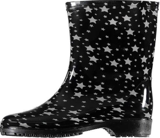 Half hoge dames regenlaarzen zwart met grijze sterren print - Rubberen... |  bol.com