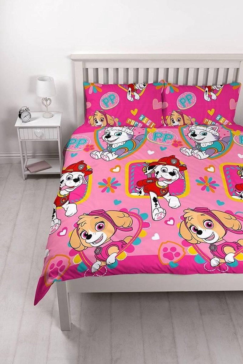 Paw Patrol tweepersoons dekbedovertrek 200 x 200 cm | Kinderbeddengoed set inclusief 2 bijpassende kussenslopen 48x74 cm | omkeerbaar tweezijdig ontwerp