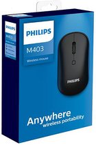 PHILIPS Draadloze muis M403, optische sensor, 4 knoppen, 2,4 GHz-overdracht, 10 m draadloos bereik, 3 DPI-stappen, zwart