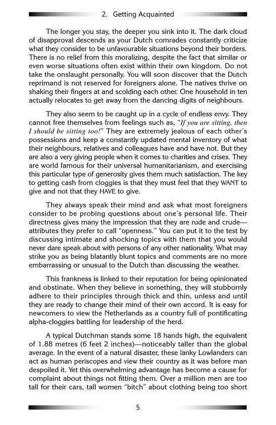 Pagina met tekst over de Nederlandse cultuur en mentaliteit, met de titel 'Getting Acquainted'.