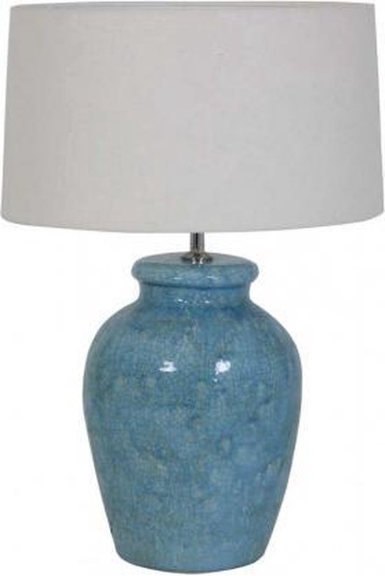 Tafellamp fijn keramiek blauw met kap eiwit kleur | bol.com