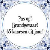 Tegeltje met Spreuk (Tegeltjeswijsheid): Pas op! Brandgevaar! 50 kaarsen dit jaar!! + Kado verpakking & Plakhanger