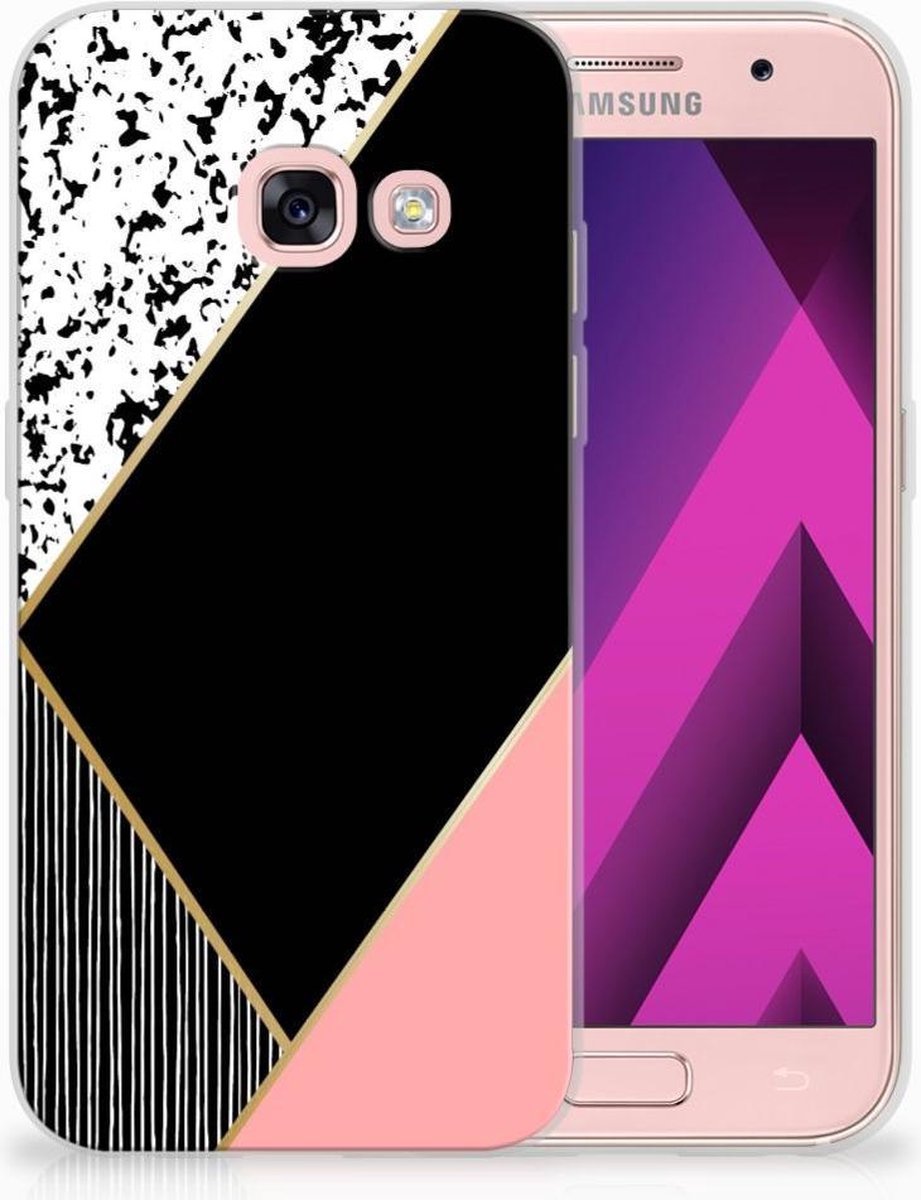 Samsung Galaxy A3 2017 TPU Hoesje Zwart Roze Vormen