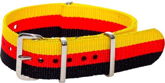 Premium Black Red Yellow - Nato strap 20mm - Stripe - Horlogeband Zwart Rood Geel