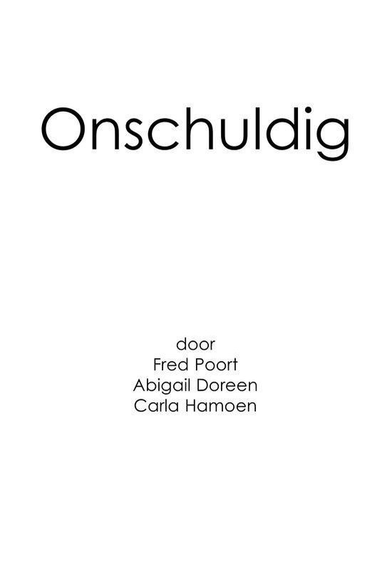 Titelpagina met de titel 'Onschuldig' en de auteurs Fred Poort, Abigail Doreen en Carla Hamoen.