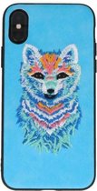Blauw Borduurwerk Wolf TPU Back Cover Hoesje voor iPhone X
