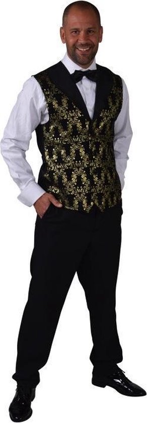 Zwart gilet/jasje met gouden brocaat details - heren maat XL/XXL | bol