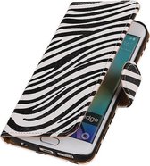Zebra Bookstyle Wallet Case Hoesjes voor Galaxy S6 Edge G925 Wit