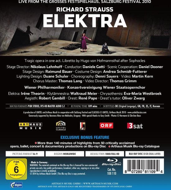 RICHARD STRAUSS ELEKTRA Blu-ray Disc cover met operazangers op een podium.