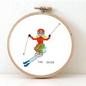 Vrouwlijke Skier borduurpakket | DIY kado voor skileraar | Ski vakantie souvenir | Ski hut decoratie | winter borduurpakket inclusief borduurring DMC garen en stof |  Ski borduurpa