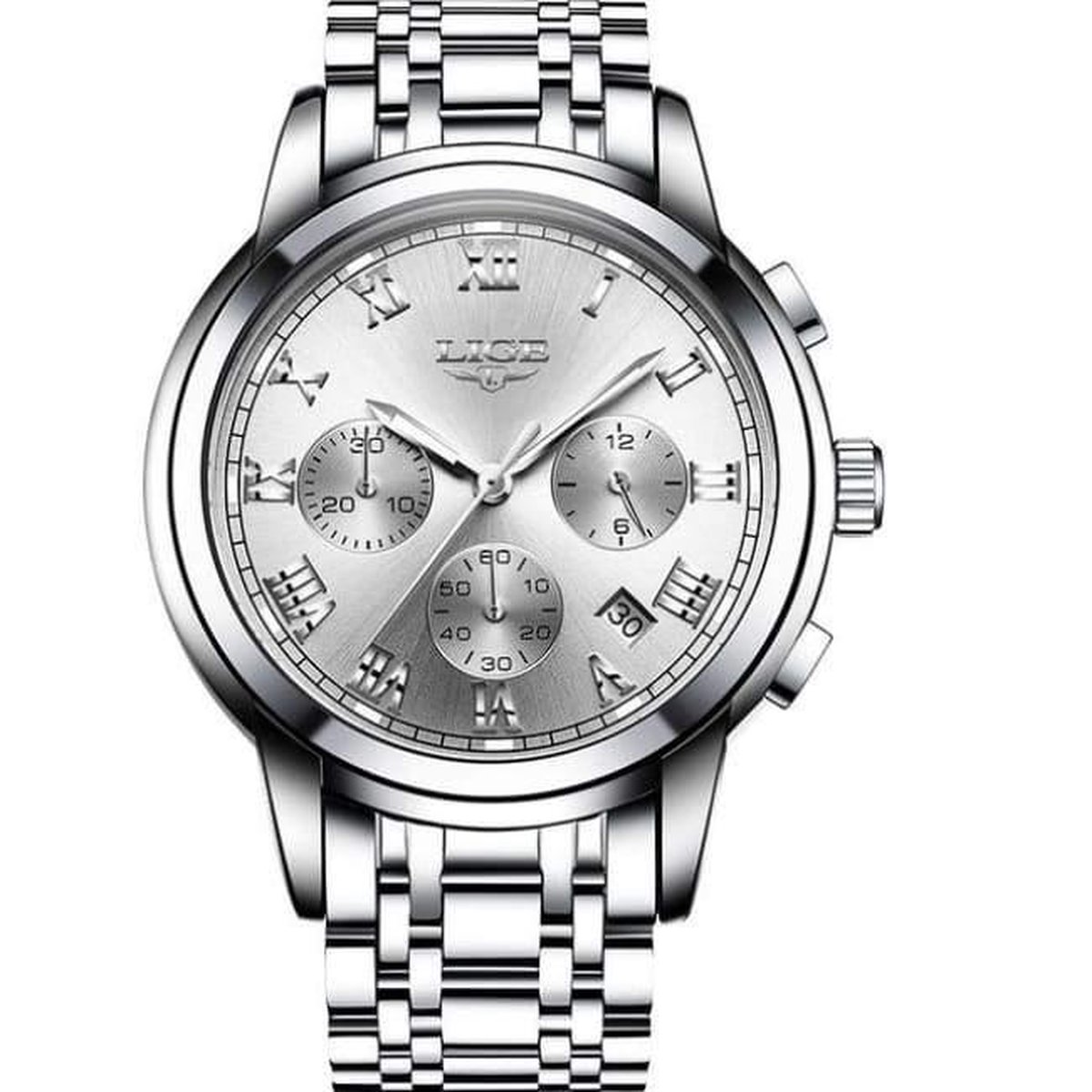 LIGE Casual DTS 1004 - Horloge - RVS - Ø 42 mm Zilver Wit