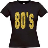 The 80's t-shirt glitter goud maat XL Dames zwart